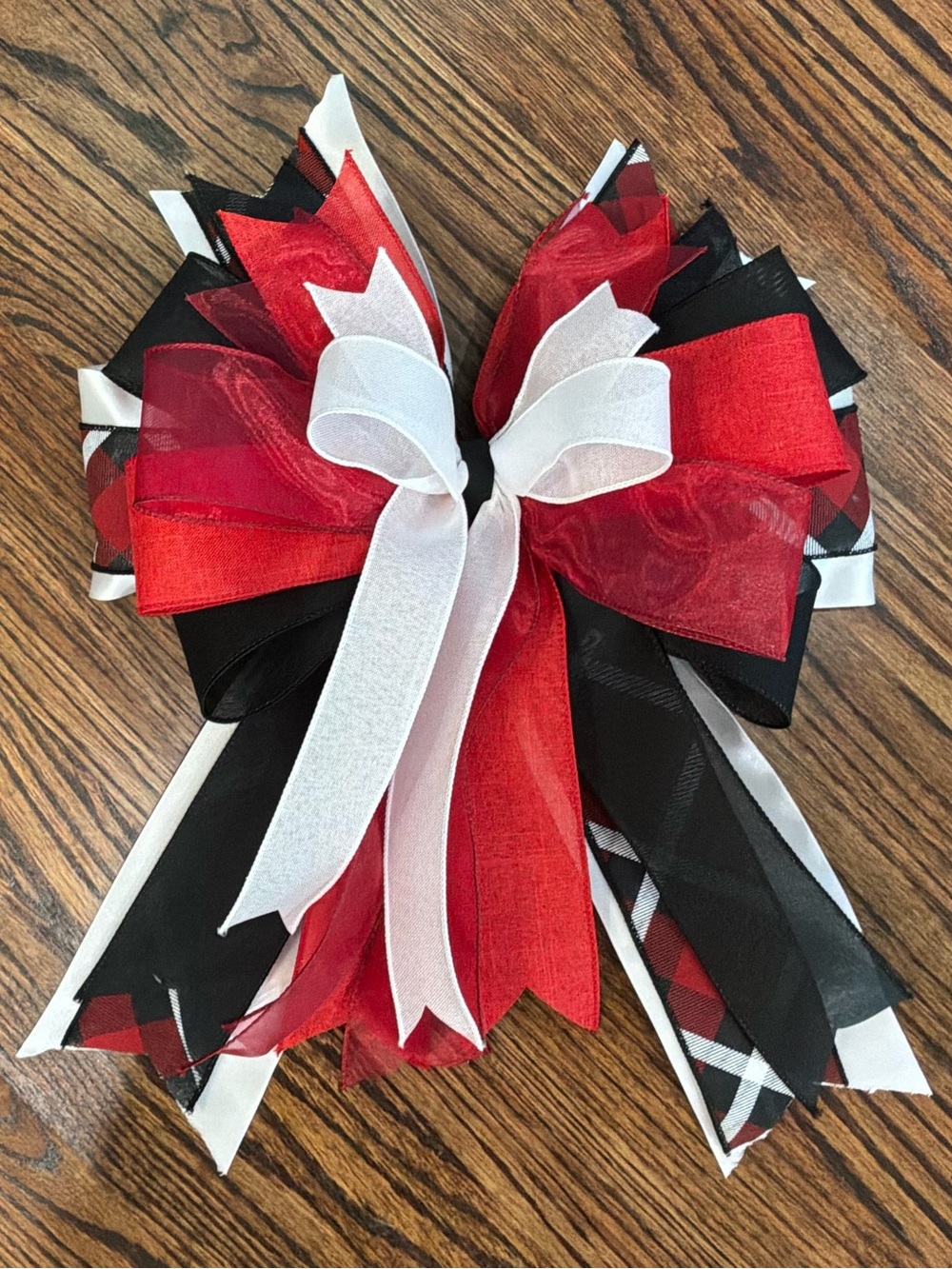 Festive Red, Black & White Layered Holiday Wreath Bow